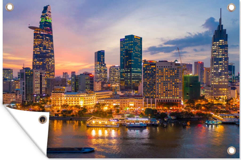 MuchoWow 90x60 cm Outdoor-Poster Gartendeko Sichtschutz Garten Poster für den Garten Vietnam - Stadt - Sonnenuntergang