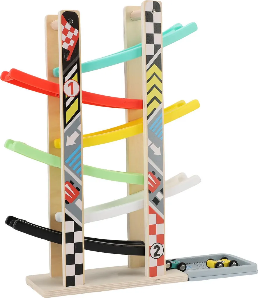 Jouet en bois coordination œil-main avec 6 rampes de course enfant
