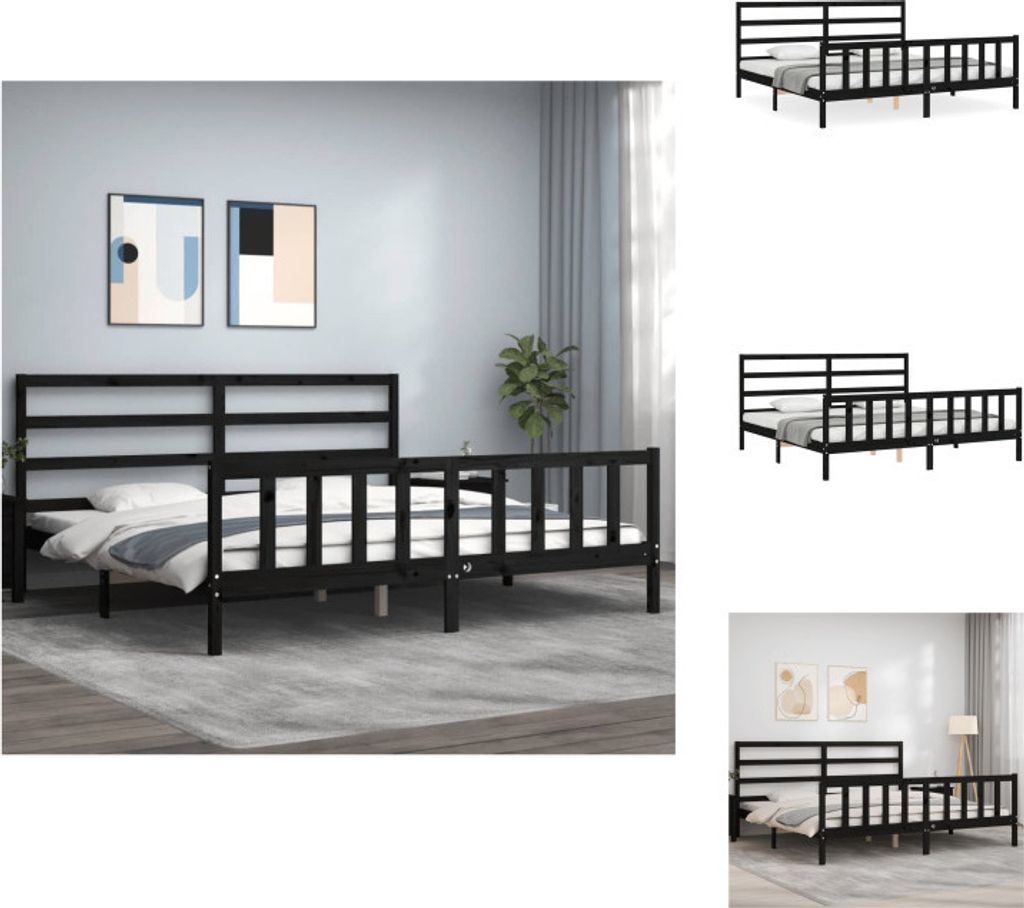 vidaXL Massivholzbett mit Kopfteil Schwarz 200x200 cm -  Produktbild 