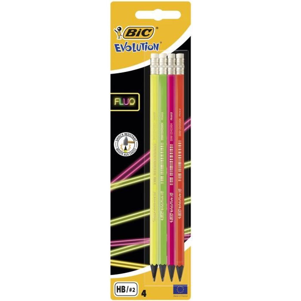 BIC Evolution Fluo, HB, Mehrfarbig, Hexagonal, Sichtverpackung, 4 Stck(e)