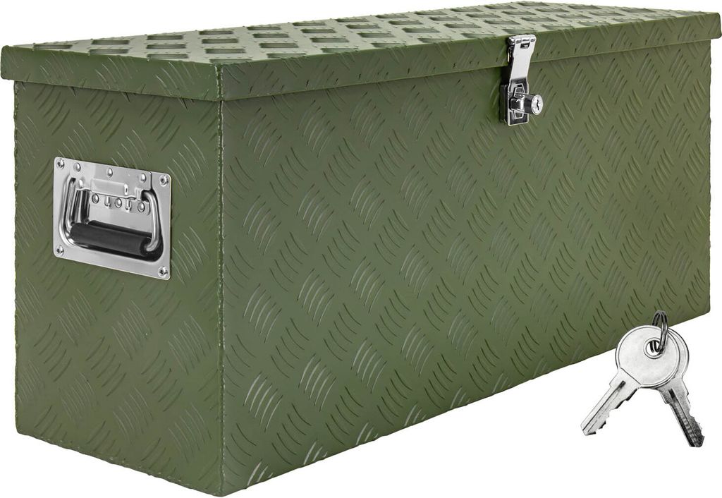 Deichselbox Grün Werkzeugkasten Truckbox Alu Box Anhänger Kiste mit Deckel Abschließbar Alubox Transportbox Werkzeugbox Aluminium Aufbewahrungsb...