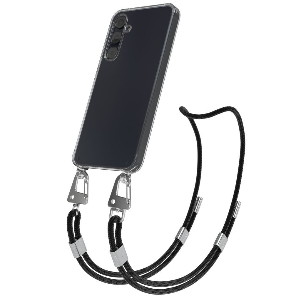 EAZY CASE Handykette für Samsung Galaxy A55, Transparente Silikonhülle mit Band, Clear Case, abnehmbar in Schwarz