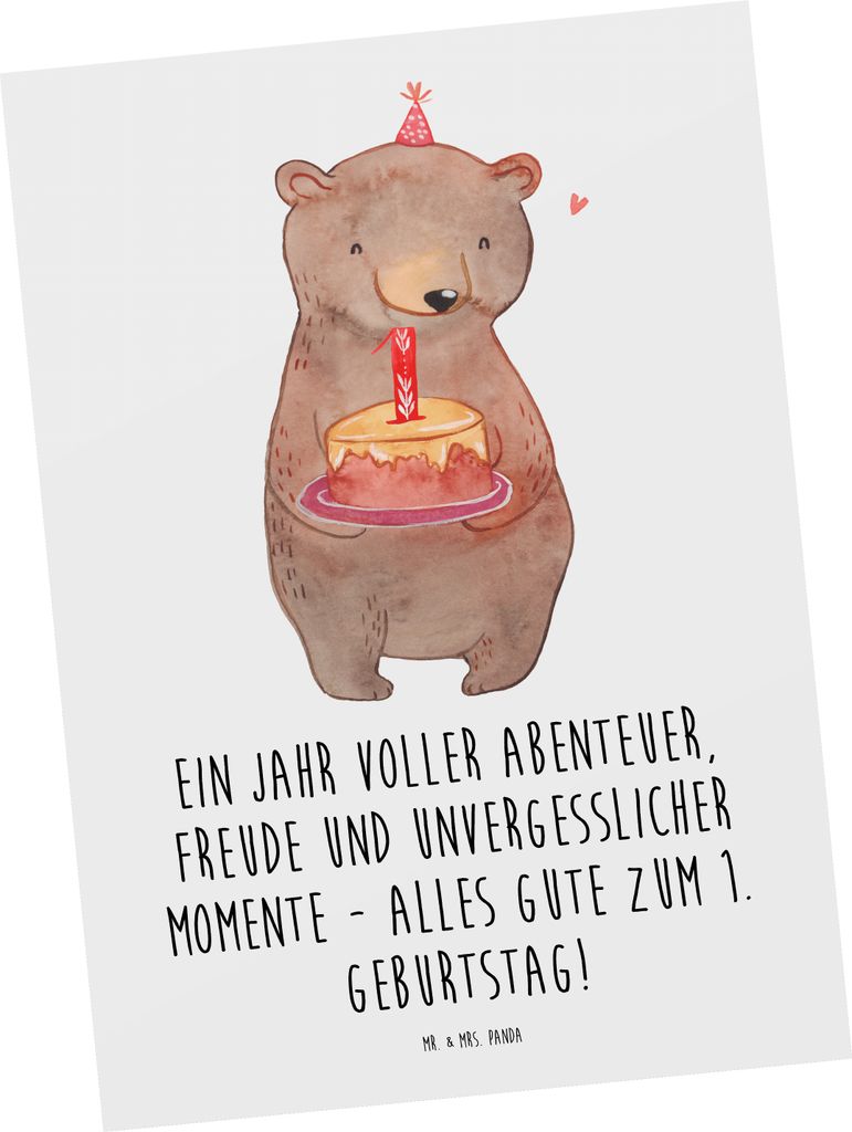 Mr. & Mrs. Panda Postkarte 1. Geburtstag Abenteuer - Weiß - Geschenk, Geburtstagsfeier, Freude, Happy Birthday, Babygeburtstag, Geburtstagsgruß, ...