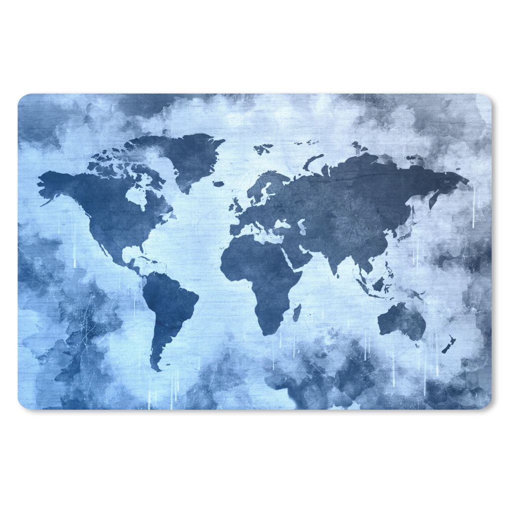 MuchoWow Schreibtischunterlage Weltkarte - Farbe - Blau 60x40 cm - XXL Mauspad - Großes Mauspad