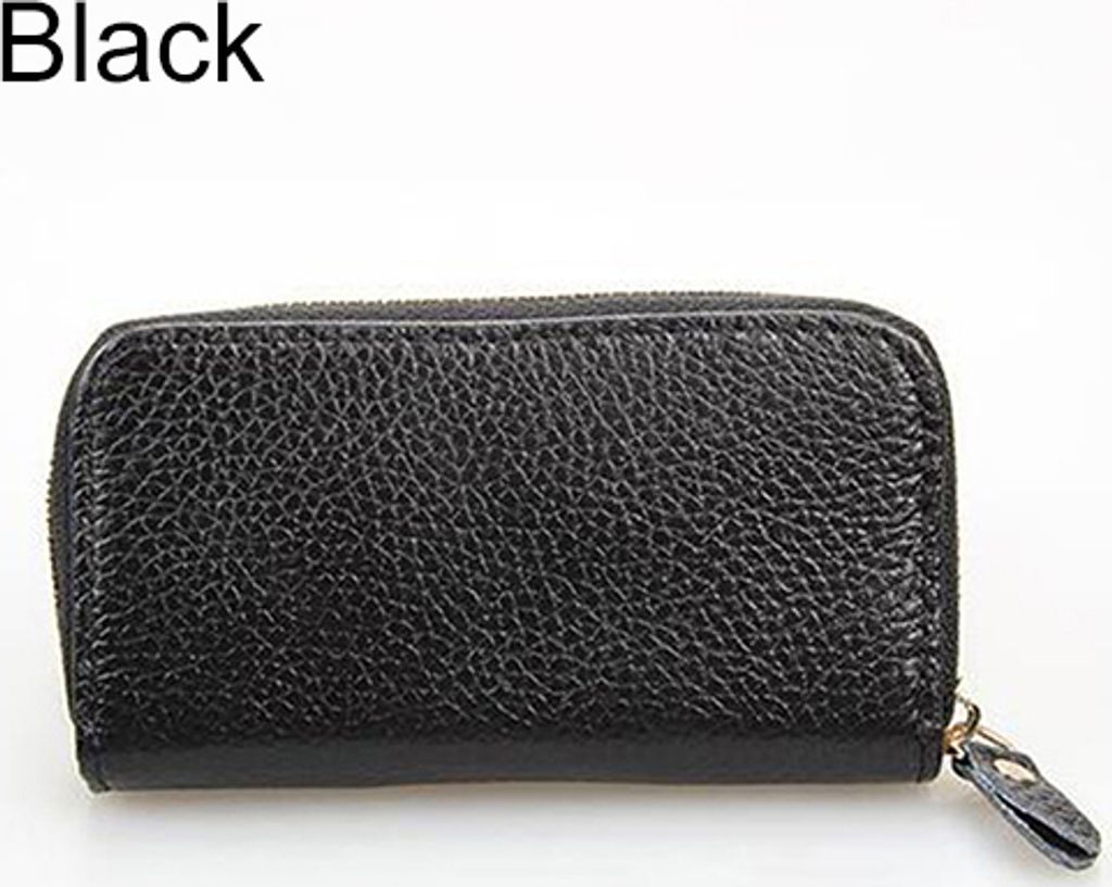 Herren Damenmode Kunstleder Reißverschluss Geldbörse Autoschlüssel Brieftasche Kartenetui Schwarz