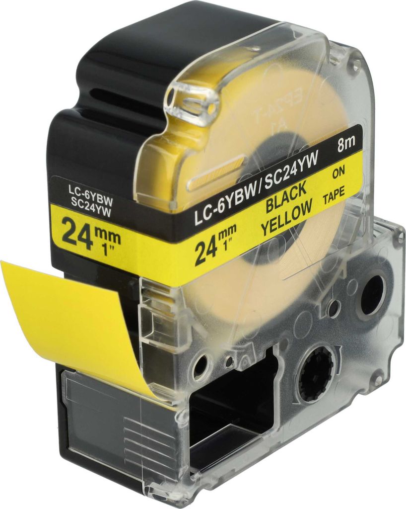 vhbw Schriftband-Kassette kompatibel mit Epson LabelWorks LW-700, LW-1000P, LW-600P, LW-900P Etiketten-Drucker 8m x 24mm Schwarz auf Gelb