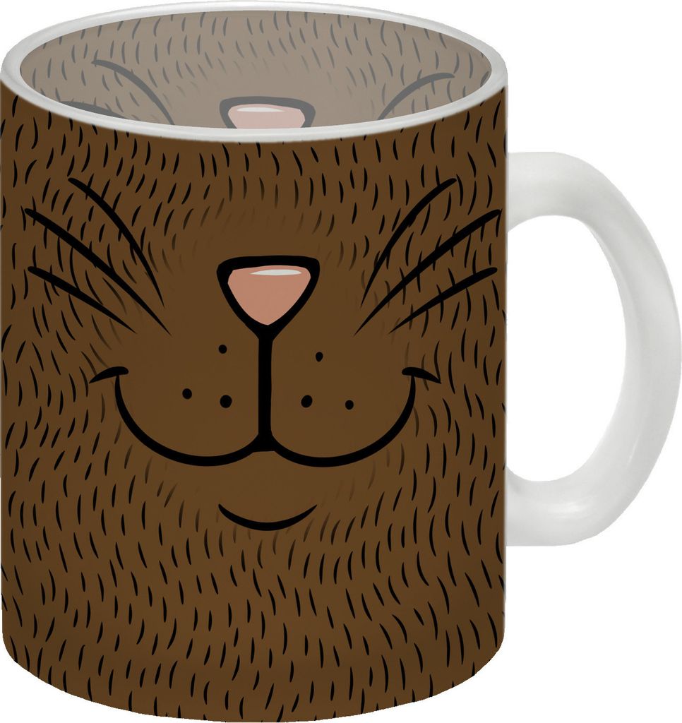 Katzengesicht Kaffeebecher mit süßem Lächeln einer Katze in braun Glas Tasse
