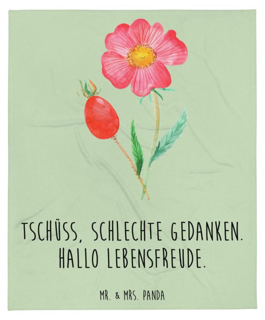 Mr. & Mrs. Panda Kuscheldecke Blume Hagebutte - Blattgrün - Geschenk, Bettdecke, Lebensfreude, Garten, Plaid, Tagesdecke, Decke, Schlechte Gedanke...