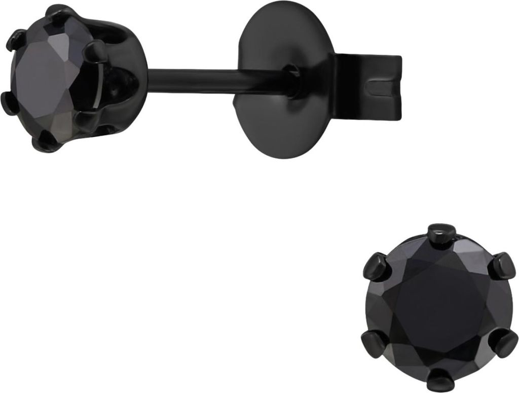 Runde 4 mm Ohrstecker aus Edelstahl mit Zirkonia Schwarz Unisize Maxte