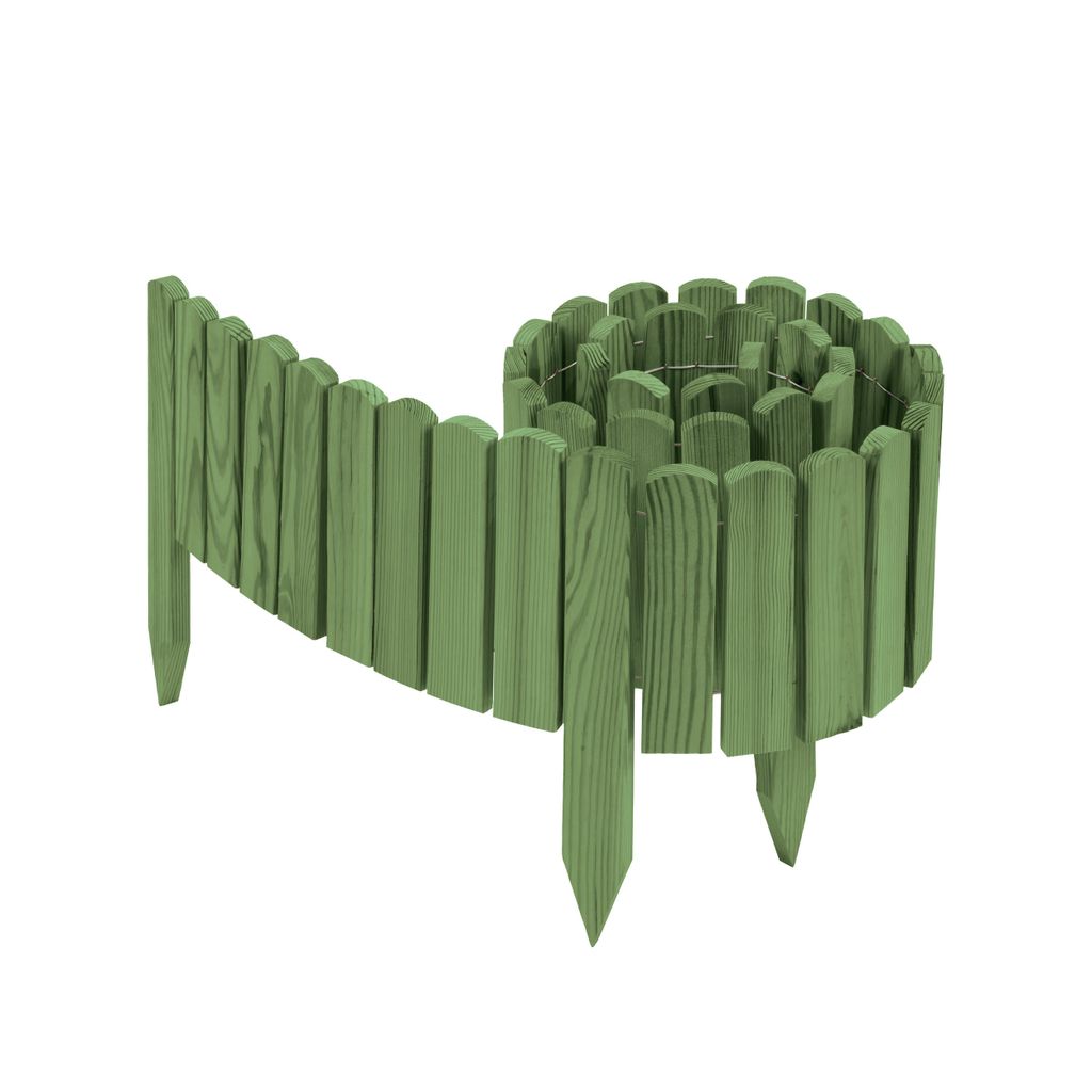 Woodygift Rasenbegrenzung Gartenpalisade aus Holz 40x200 cm Grün Gartenzaun Rollborder