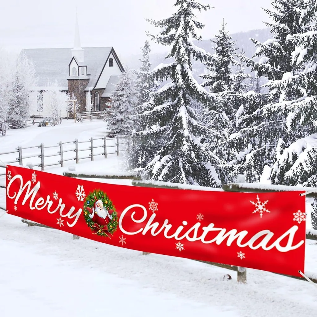 Bandiera di Natale Buon Natale bandiera appesa decorazione fiocco di neve rosso
