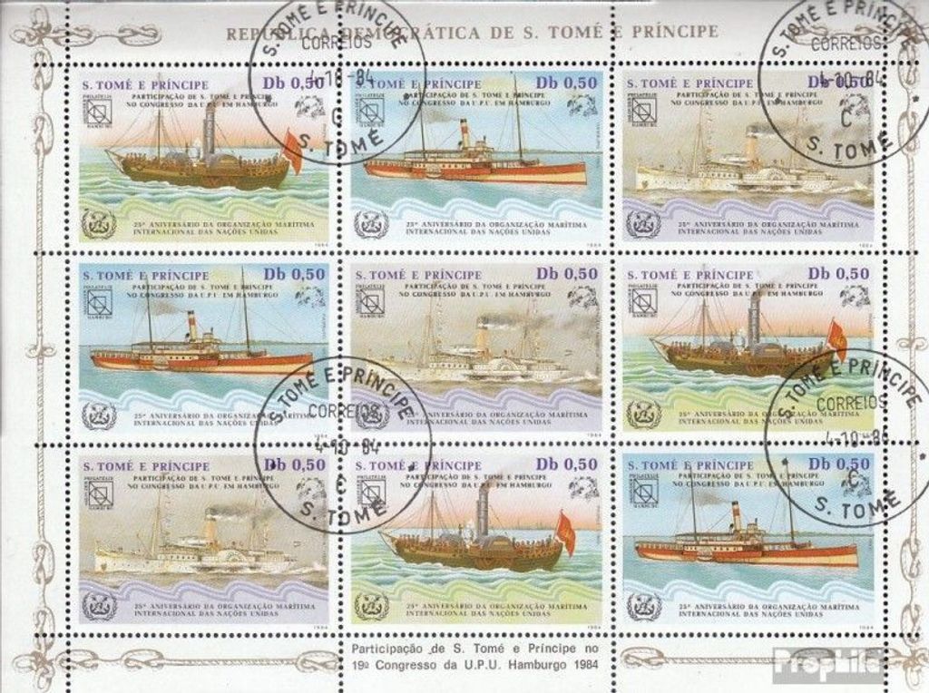 Briefmarken Sao Tome e Principe 1984 Mi 909-911 Kleinbogen (kompl.Ausg.) gestempelt Schiffe