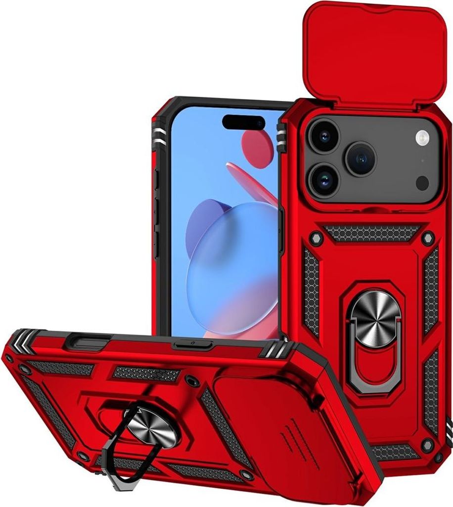 iPhone 17 Pro Hülle - Coverup Armor Ring Ständer Back Cover mit Kamera Schutz - Rot
