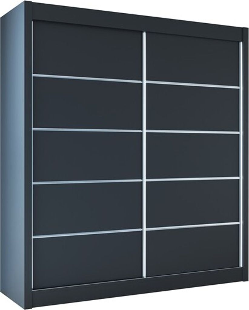 Easy4You B1 180 cm Schwarz Schiebetüren Kleiderschrank 180x215x58 cm Schlafzimmermöbel, Aufbewahrung - Mehrzweckschrank - Farbe: Schwarz