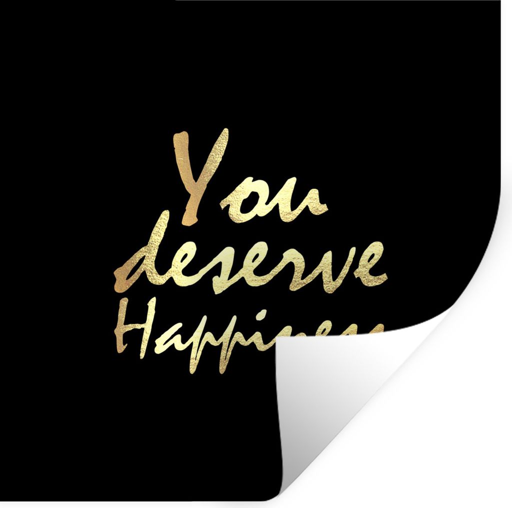 MuchoWow Wandtattoo Wandsticker Wandaufkleber Zitate - Glücklich - Gold - Schwarz 100x100 cm Selbstklebend und Repositionierbar - Wierderverwend...