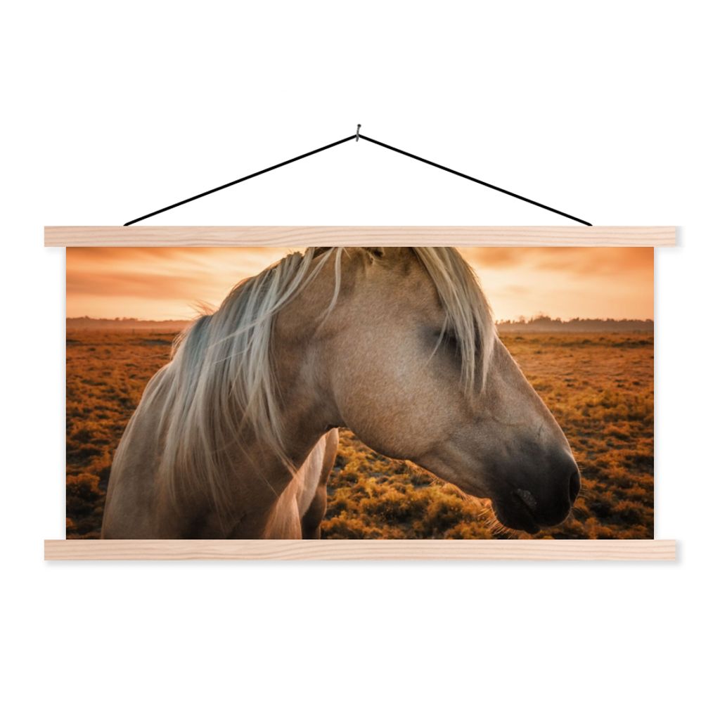 MuchoWow Textilposter Pferd - Tiere - Porträt 60x30 cm mit holzfarbenen Rahmen - Dekoration