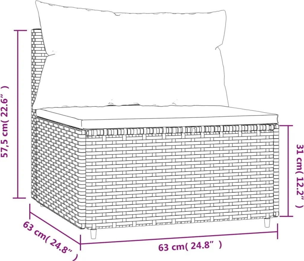 SYFAX™ Divano Centrale Giardino Polyrattan Nero con Cuscini - Offerta - 6