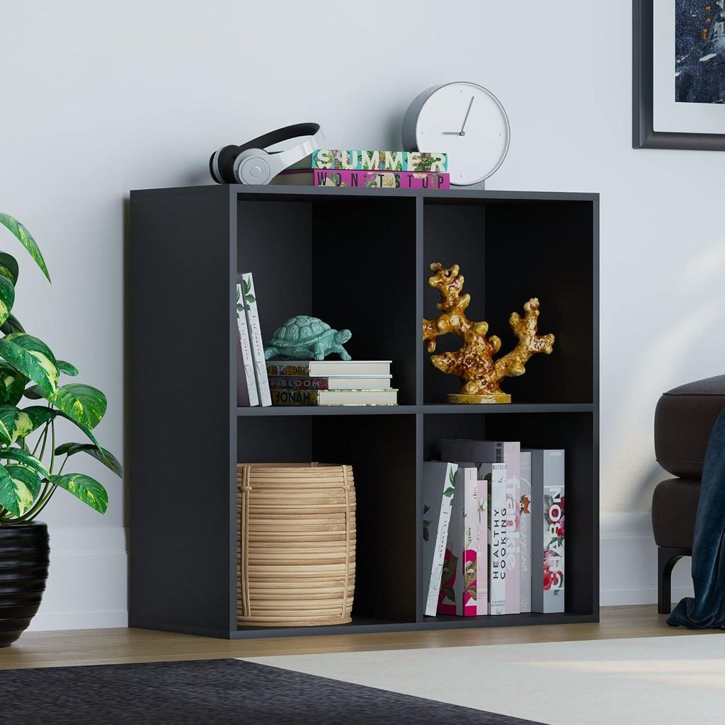 Cube Bücherregal Aufbewahrungsorganizer 2x2 - Schwarze Aufbewahrungseinheit für Wohnzimmer und Büro