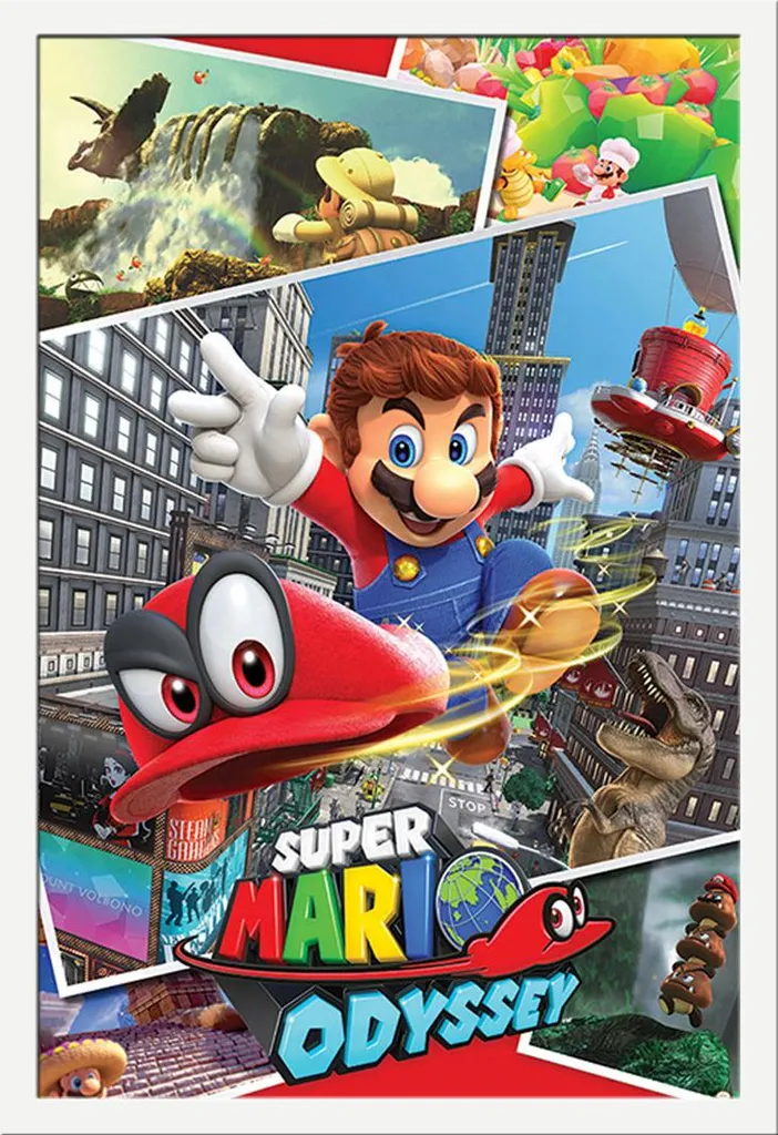 Quadro Super Mario Odyssey Collage 61x91.5 Cornice Shinsuke Bianca