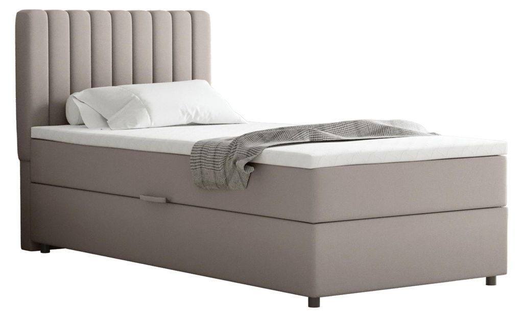 Boxspringbett 90x200 EVEREST, mit Topper, mit Bettkästen, Einzelbett, Dunkelbeige, Panda Möbel