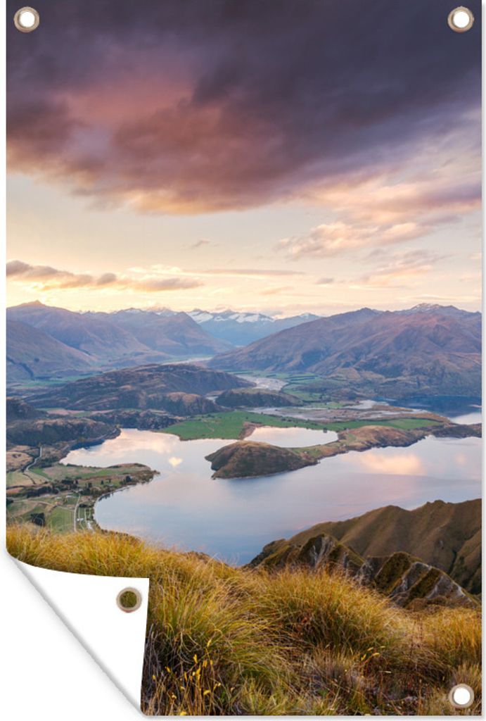 MuchoWow 80x120 cm Outdoor-Poster Gartendeko Sichtschutz Garten Poster für den Garten Berg - See - Himmel