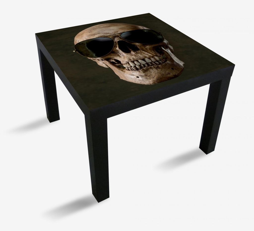 Wallario Möbeldesign / Aufkleber, geeignet für Ikea Lack Tisch - Totenschädel mit cooler Sonnenbrille in 55 x 55 cm