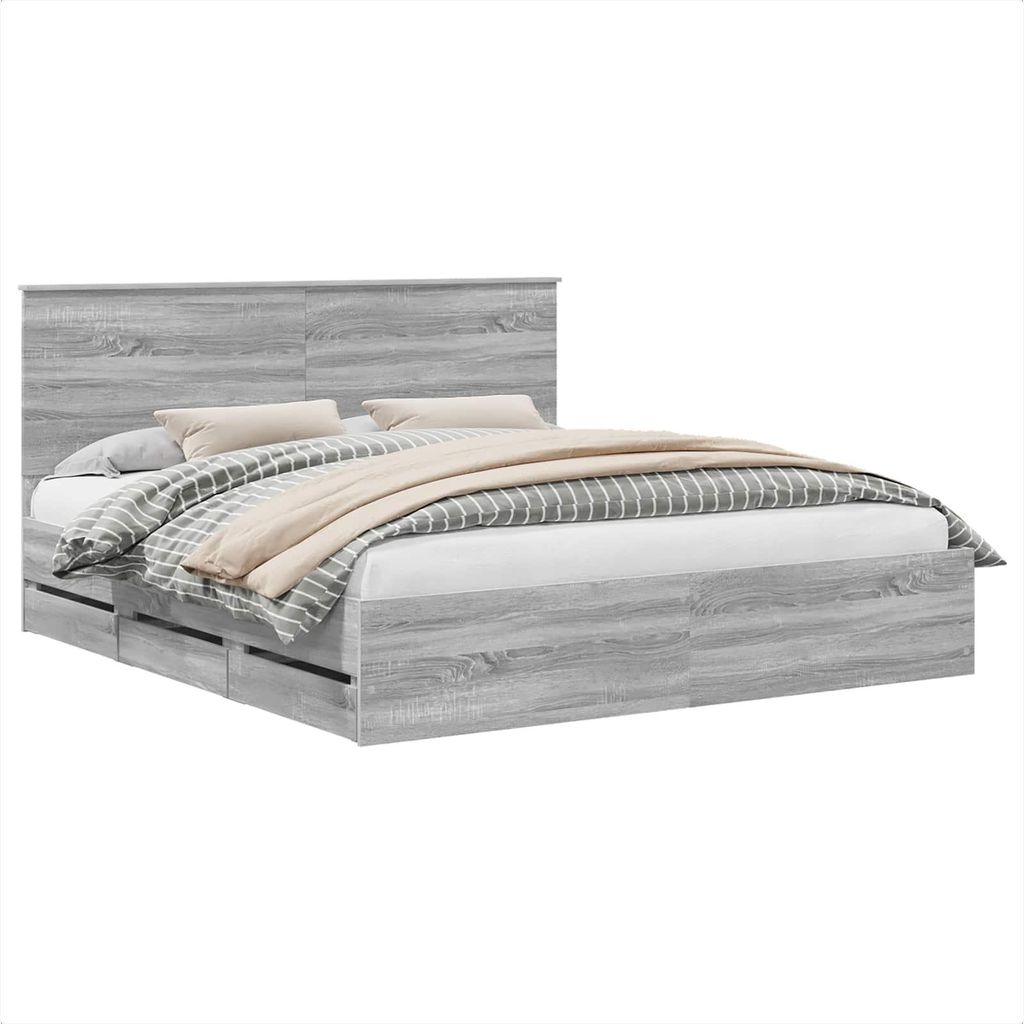 vidaXL Bettrahmen Graues Sonoma 180 x 200 cm Ingenieurs Holz