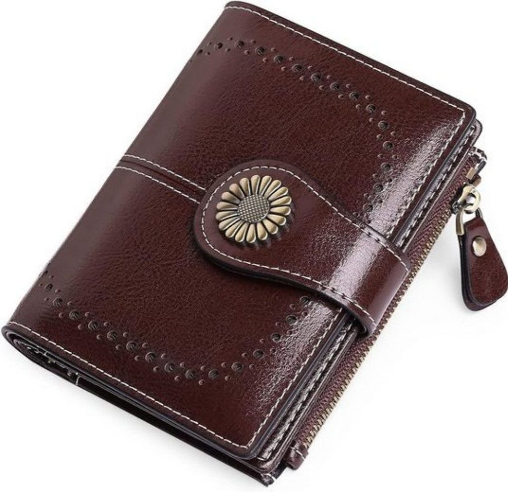 Geldbörse Damen Portemonnaie Geldbeutel 16 Karten RFID Geldbörse aus weichem Leder(mit Kartenetui), Mehrere Notenfächer, Kaffee