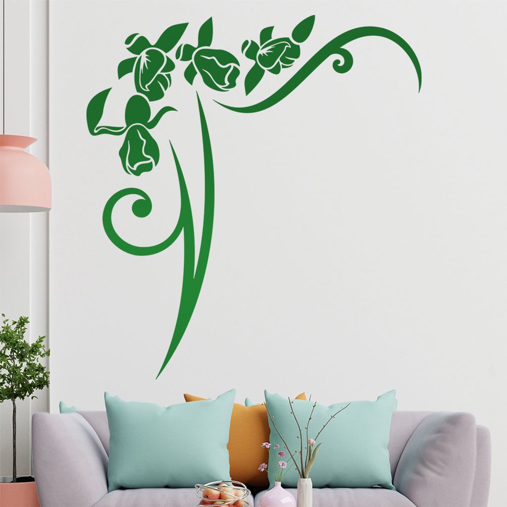 Blumen - Linien Wandtattoo in 6 Größen - Wandaufkleber Wall Sticker - Dekoration, Küche, Wohnzimmer, Schlafzimmer, Badezimmer