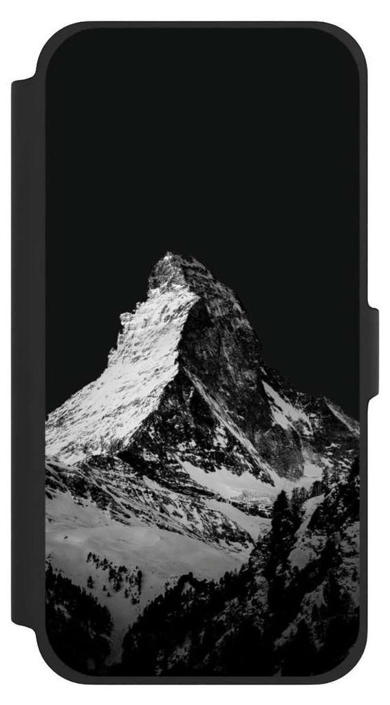 NIVOCASE Klapphülle für Apple iPhone 13 Pro Max Handyhülle aus Kunst Leder NIVOflip schwarz Alpspitze Berg Schnee