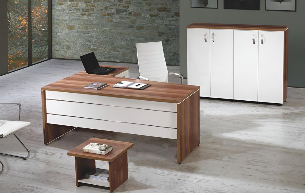 Büromöbel Set 3tlg Eckbürotisch Komplettbüro Schrank Holz Gruppe Weiß