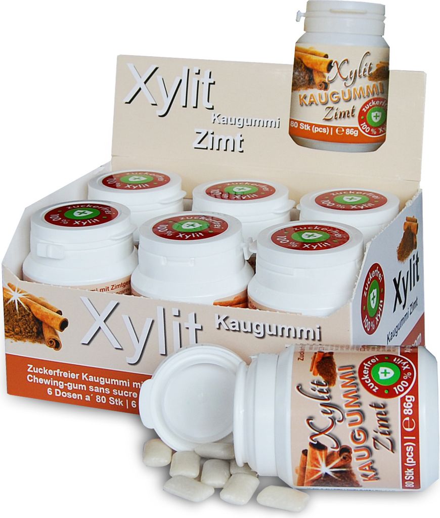 Xylitquelle Zahnpflegekaugummi ZIMT | 6 x 80 Stk | 100% Xylit für angenehmen Atem | zuckerfrei, vegan, ohne Aspartam | 480 Kaugummis (6er Pack)