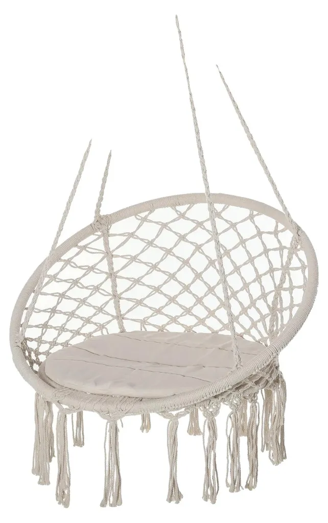 Siège suspendu de jardin en rotin synthétique crème et coussin déperlant