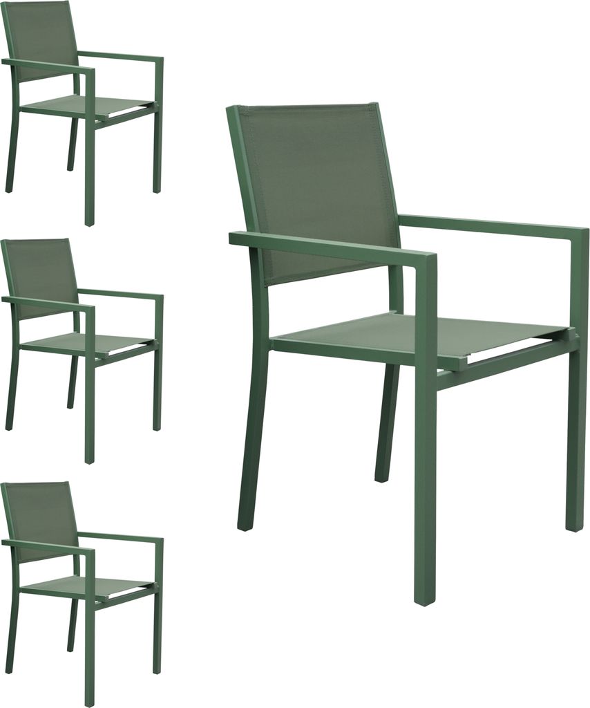 4er Set Stühle aus Aluminium in Salbeigrün - Textilene in Salbeigrün