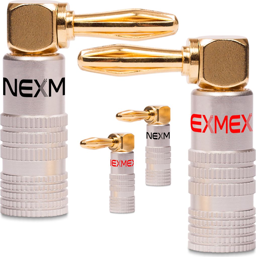 NEXMEX Bananenstecker 90° winkel 4mm 4x schraubbar vergoldet Lautsprecherkabel