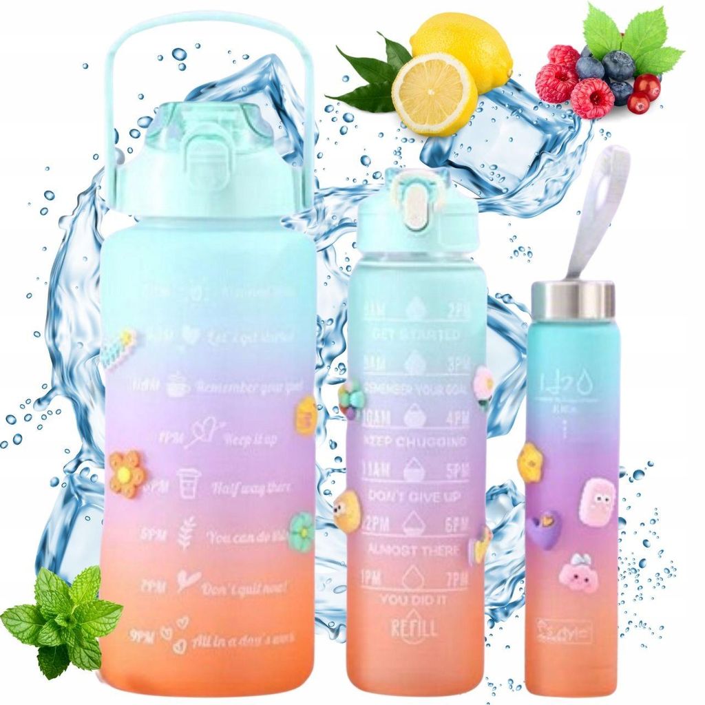 Wasserflasche mit Messbecher und Strohhalm Reminder Gym 3er Set