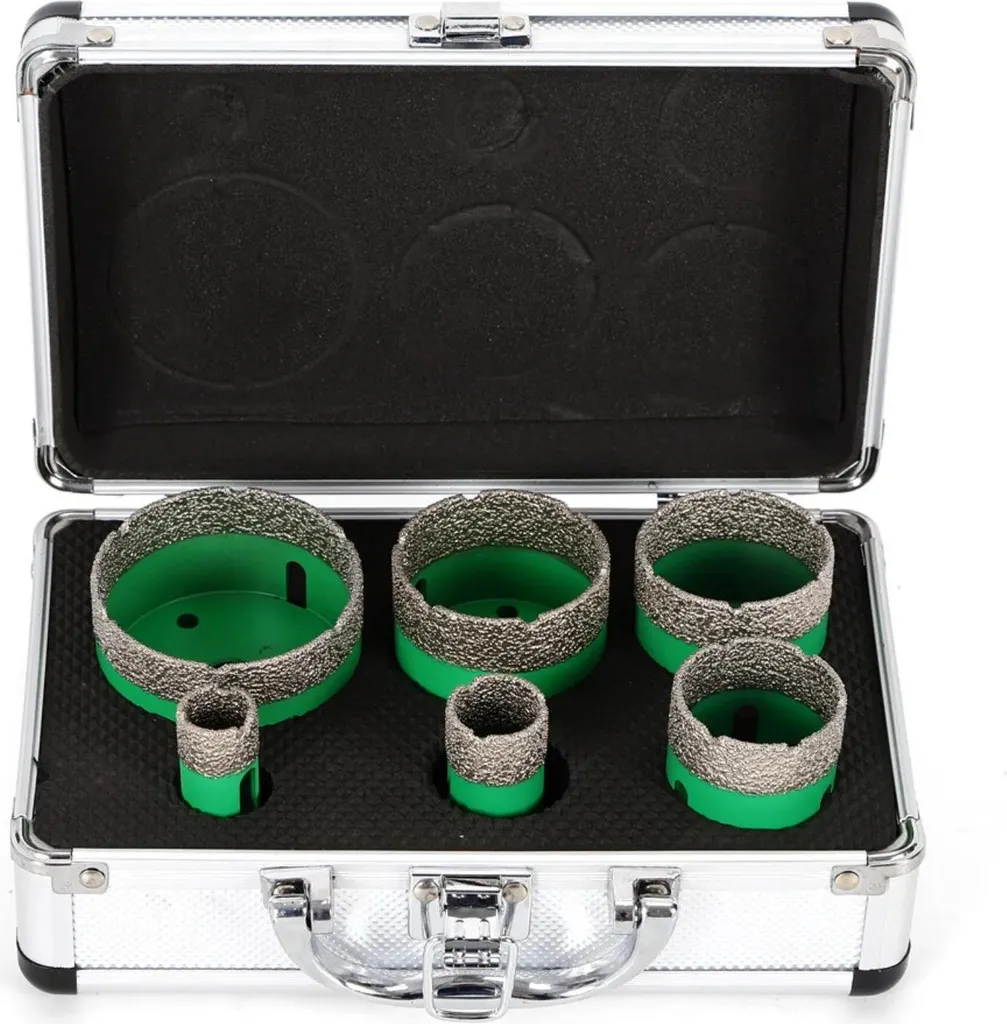 Kit 6 Punte Diamantate Verde Foratura a Secco per Piastrelle e Porcellana