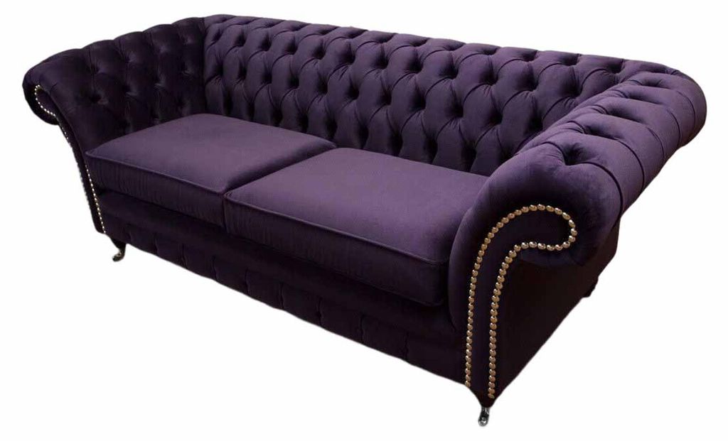 Chesterfield englisch klassischer Stil Sofa Couch 3 Sitz Polster Lila 230cm