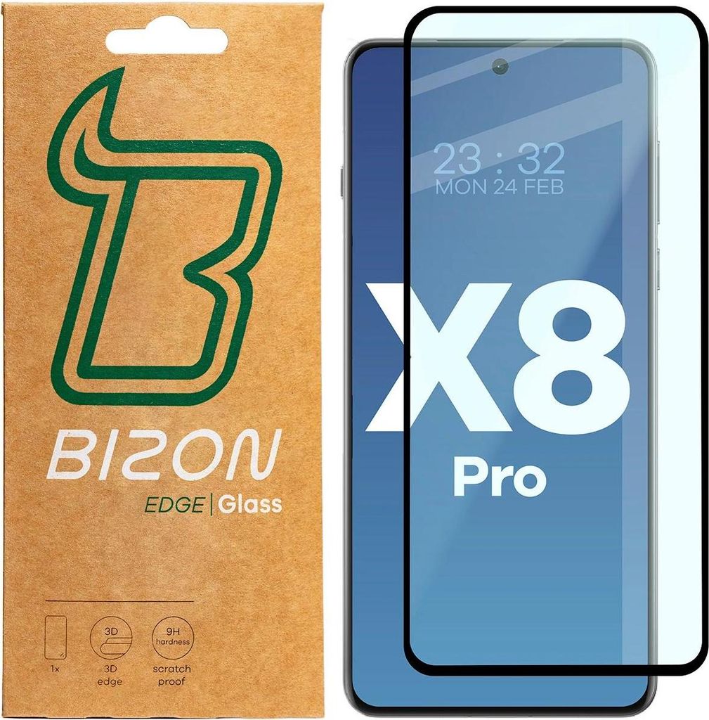 Bizon Glas Edge 3D Oppo Find X8 Pro schwarzer Rahmen