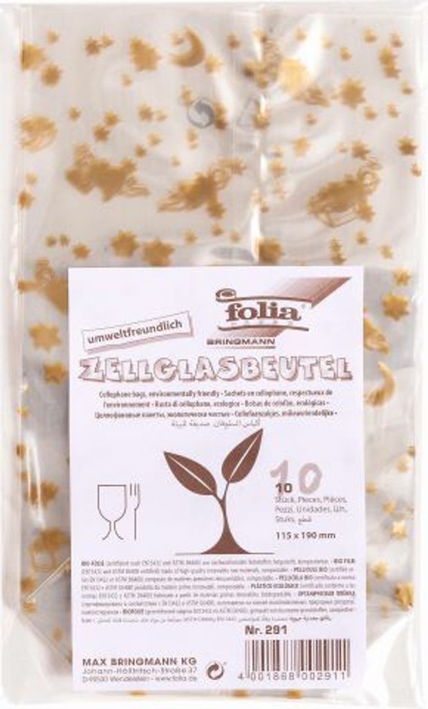 A package of cellophane bags with a festive star and moon pattern.