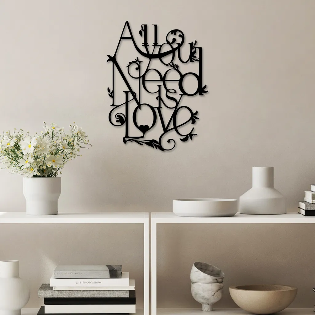 Accessoire Mural Décoratif en Métal Noir Wallity Message Love 44x57cm