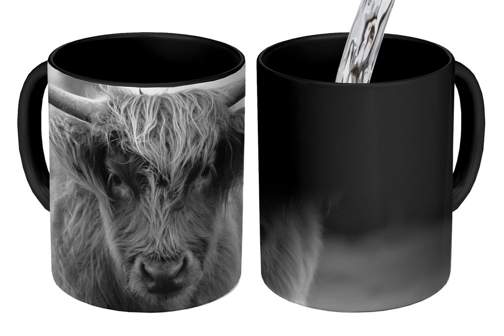 KitchenYeah Zauber Tasse Zaubertasse Magic Schottisches Hochlandrind - Kuh - Gras - Tiere - Natur 350 ml Farbwechsel Becher Geschenk Geschenkidee...
