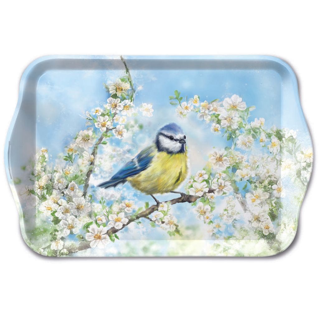 Serviertablett Tray Melamine 13x21 cm Vogel Ast Blüten
