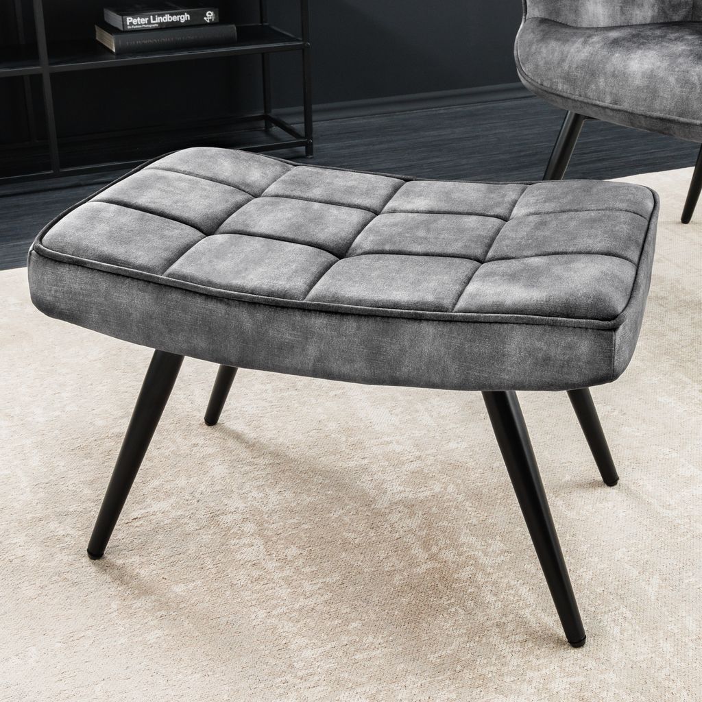 riess-ambiente Moderner Hocker SCANDINAVIA grau Samt schwarze Metallbeine Fußhocker Polsterhocker Sitzhocker