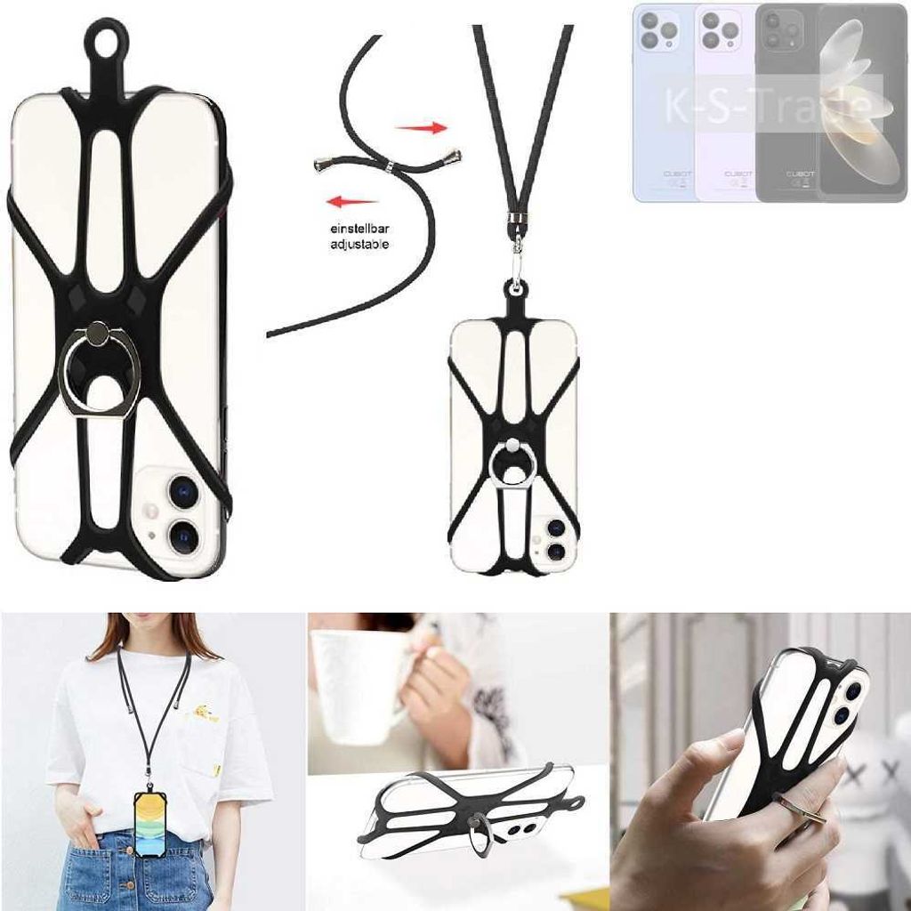 K-S-Trade 3in1 Handykette Handyband Handykordel Halsband Smartphone-Ring Handy-Ring kompatibel mit Cubot P80 Fingerhalterung Handyring Tischständer