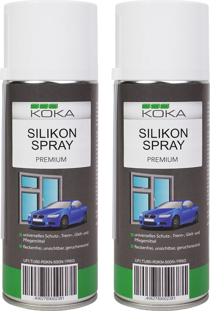 Two cans of KOKA Silikon Spray Premium.