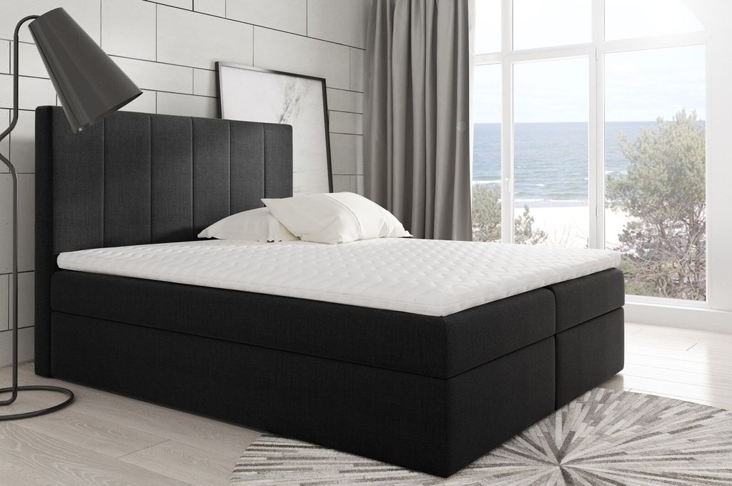 Boxspringbett BOLLO, Pocket Matraze Topper, 200 x 200 cm (Schwarz - Inari 100)