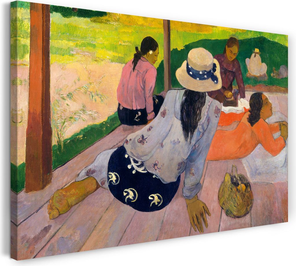 Leinwandbild (100x70cm): Paul Gauguin - Die Siesta, echter Holz-Keilrahmen inkl. Aufhänger, handgefertigt in Deutschland