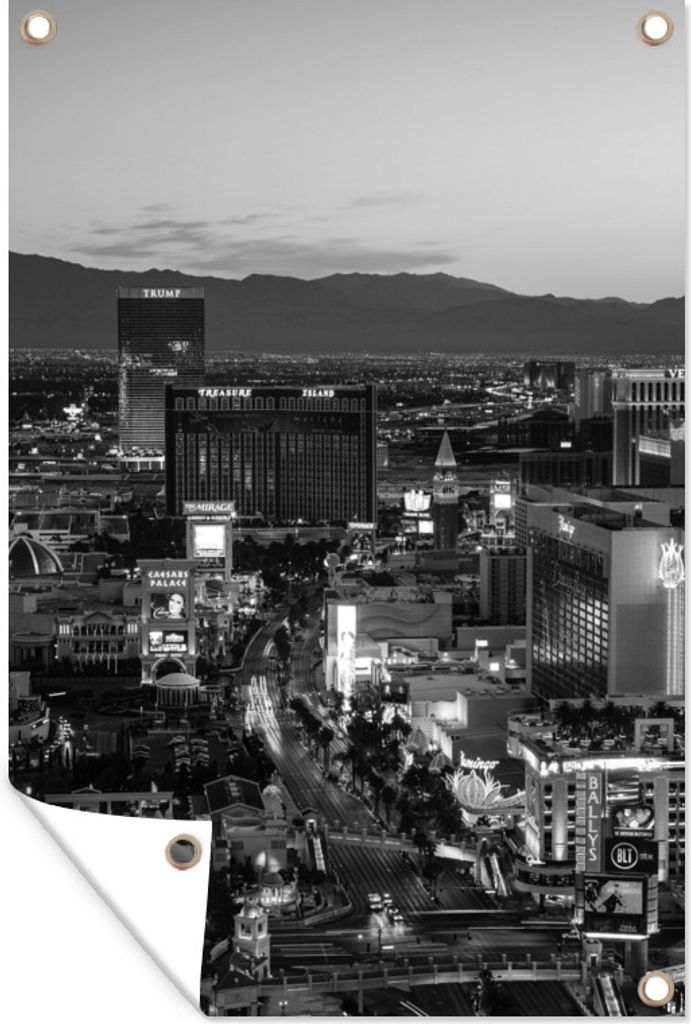 MuchoWow 80x120 cm Outdoor-Poster Gartendeko Sichtschutz Garten Poster für den Garten Der Strip von Las Vegas in Schwarz und Weiß