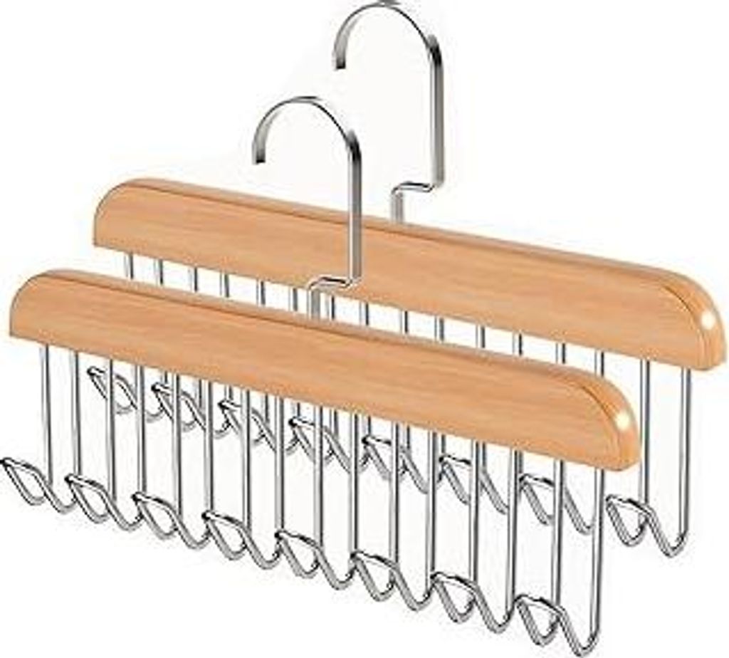 Gürtelhalter Kleiderschrank, 2 Stück Holz Kleiderbügel mit 8 Haken 360 Grad Drehbarer Krawattenbügel Platzsparende Gürtelhalter Schrank Organi...
